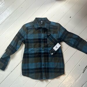 Volcom kids flannel. Green/blue plaid. Size small